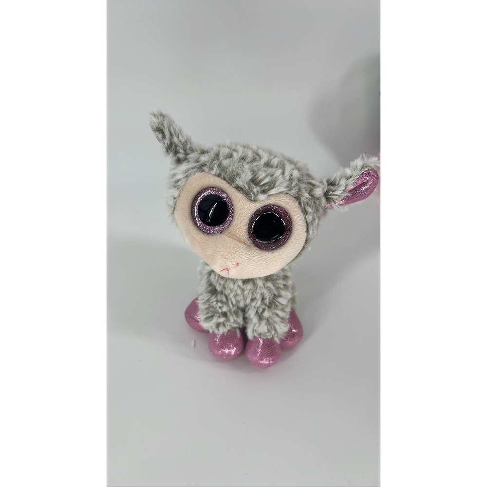 Ty Beanie Boos Dixie the Lamb Grey Pink Glitter Eyes Small Plush Stuffed Animal